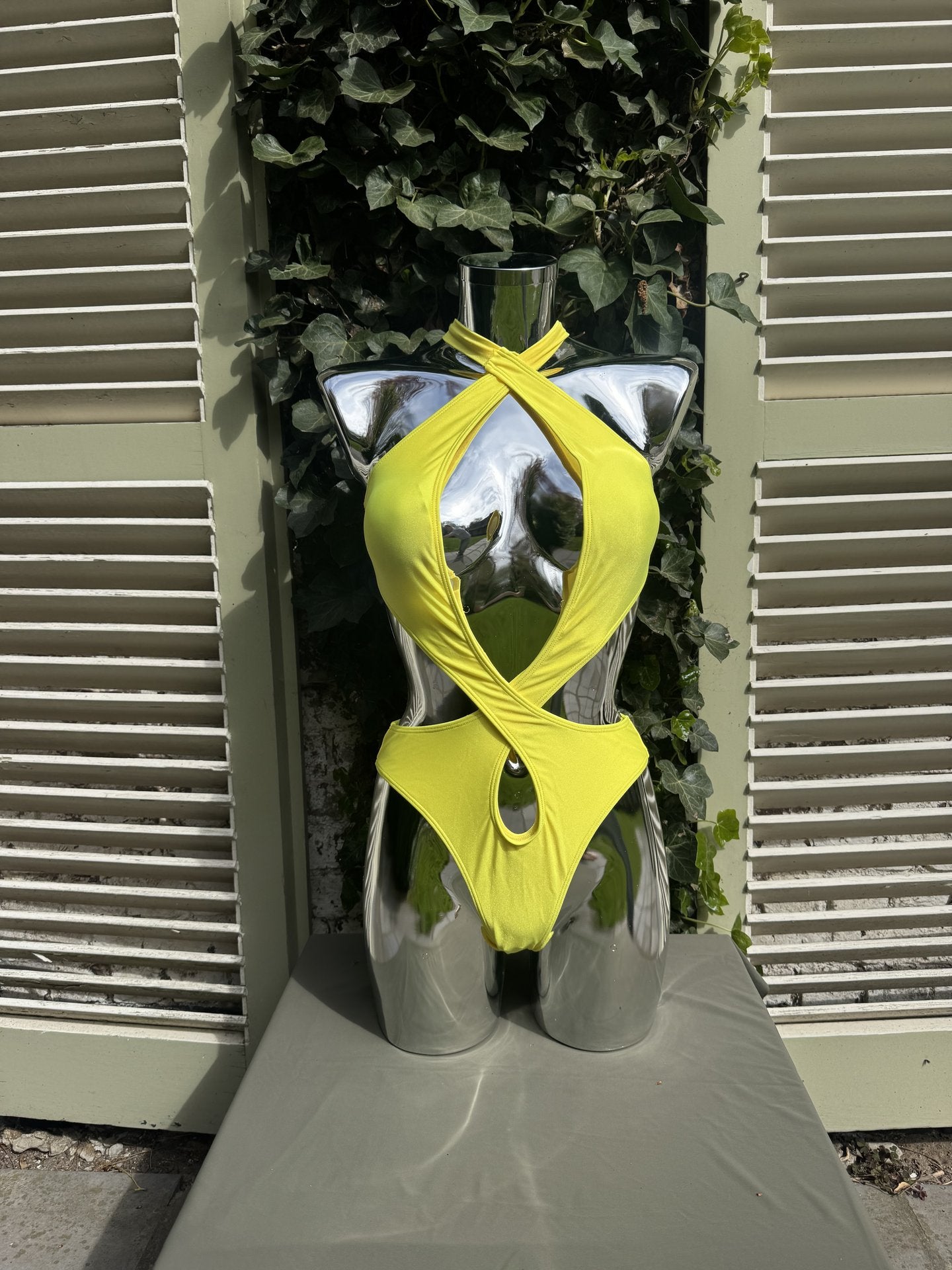 Crosswrap Cutout Swimsuit Yellow