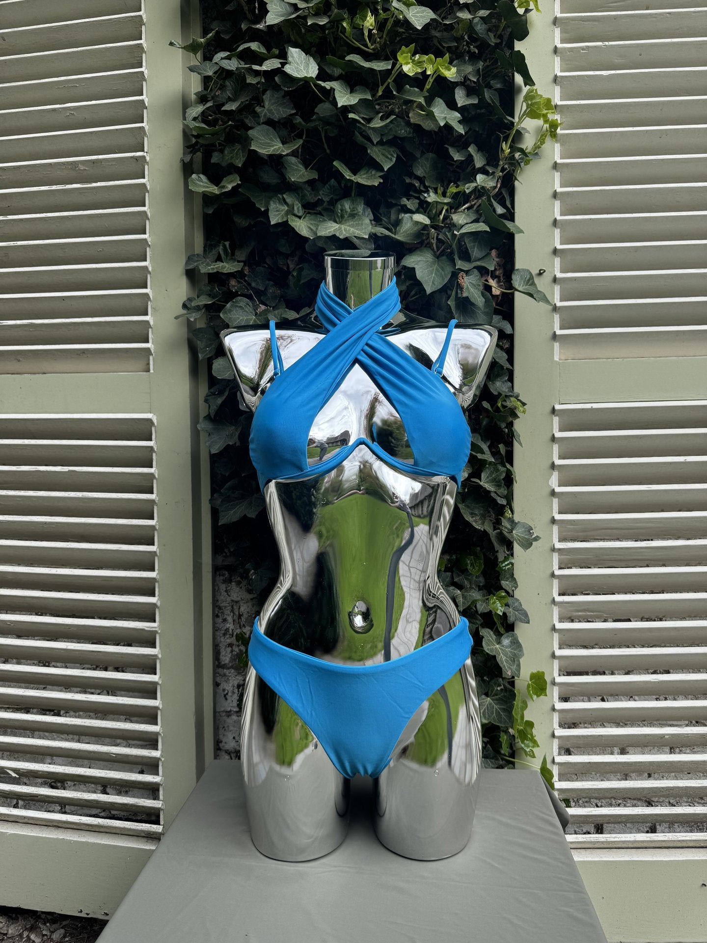 Cross-Front Bikini Light Blue