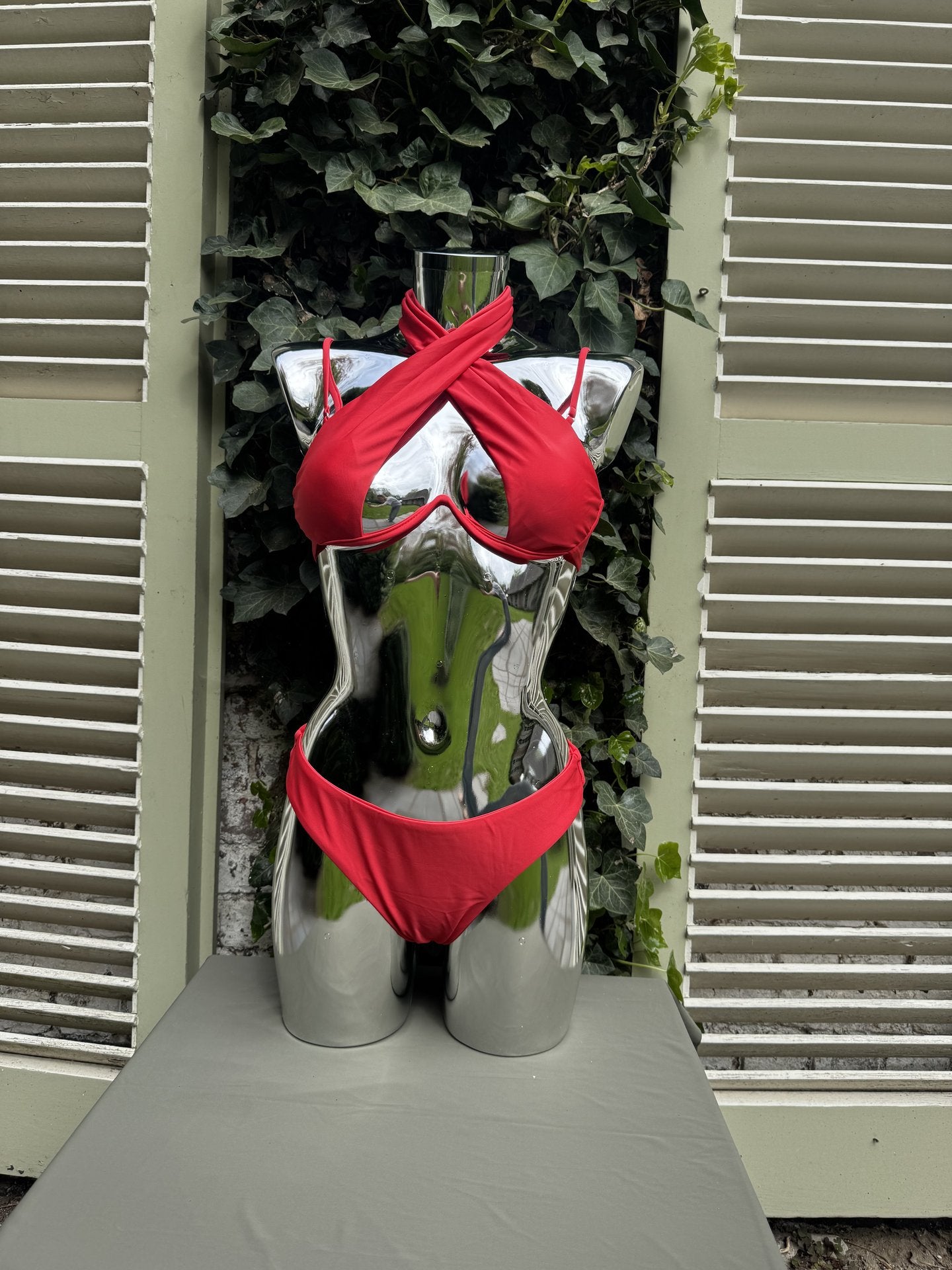 Cross-Front Bikini Red