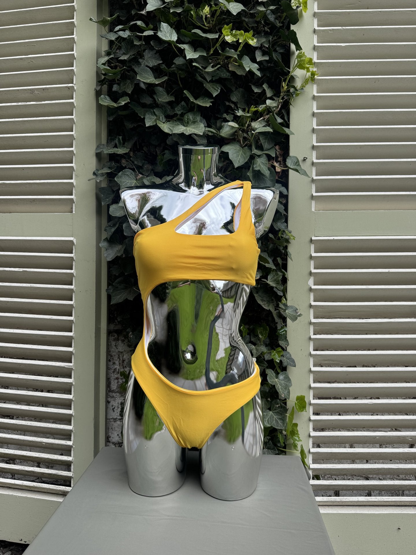 Asymmetric Cutout Swimsuit Yellow