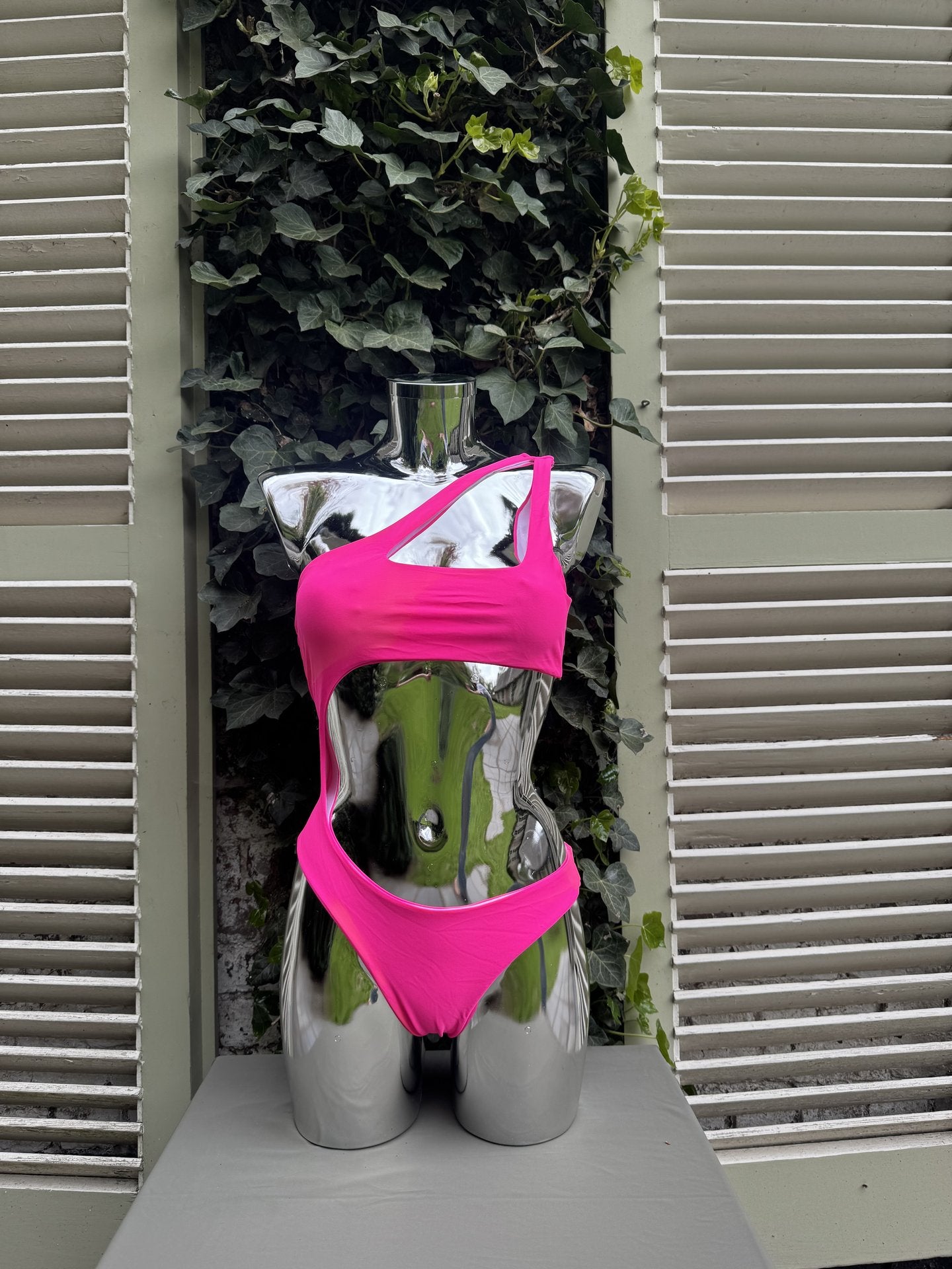 Asymmetric Cutout Swimsuit Fuchsia