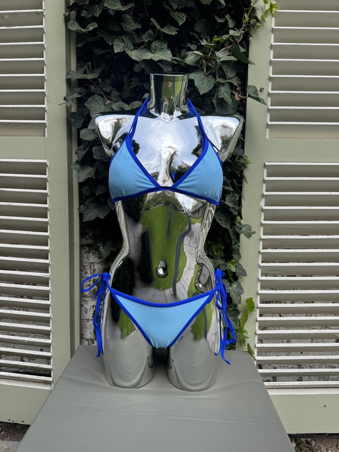 Triangle Bikini Contrast Trim Light Blue