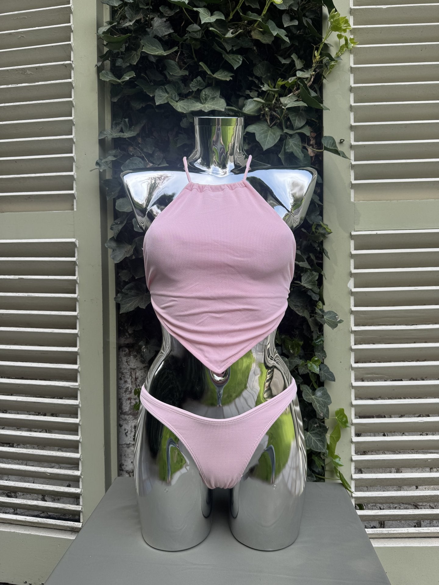 Halter Cutout Swimsuit Pink