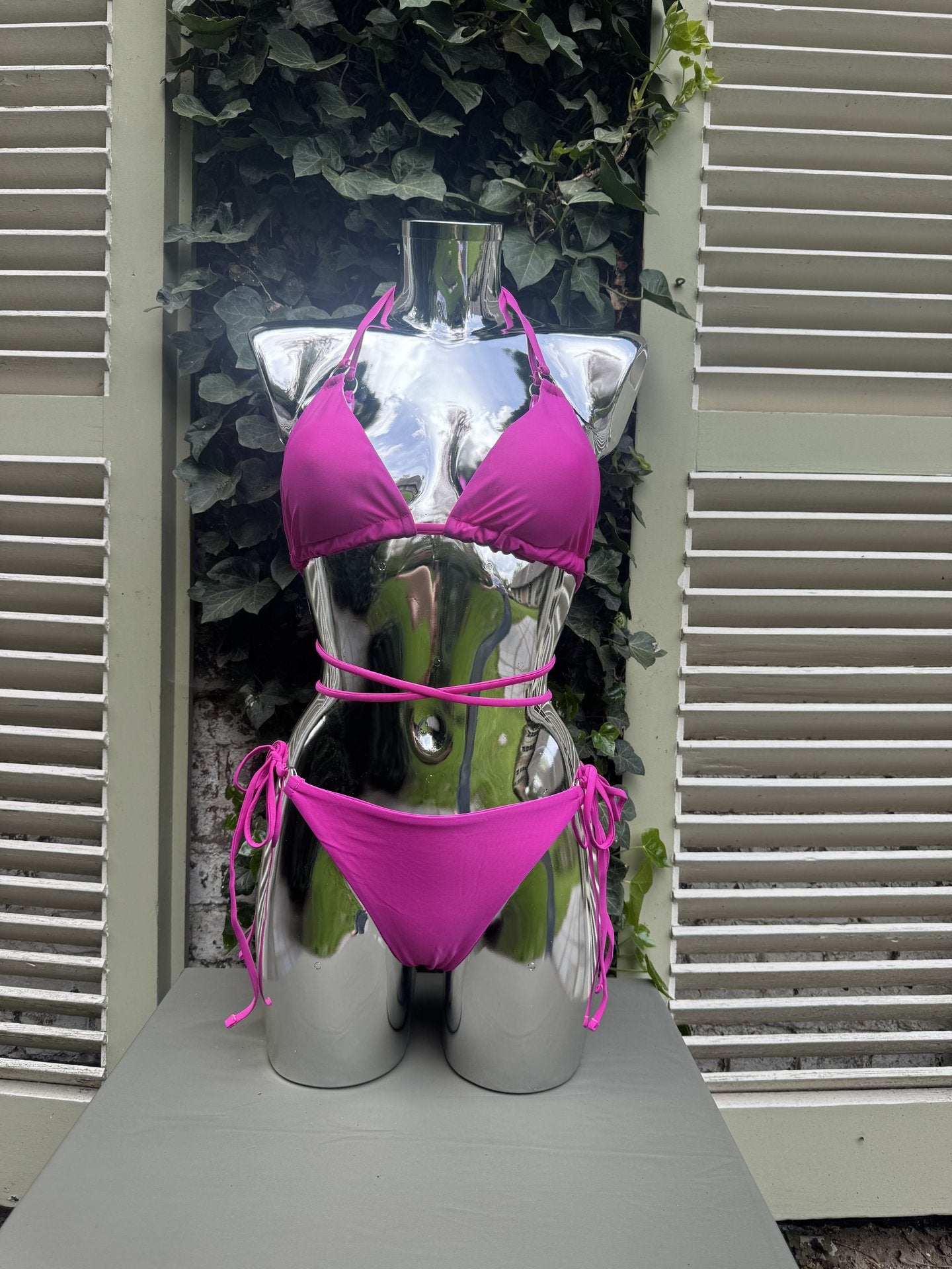 Wrap-Strap Triangle Bikini Fuchsia
