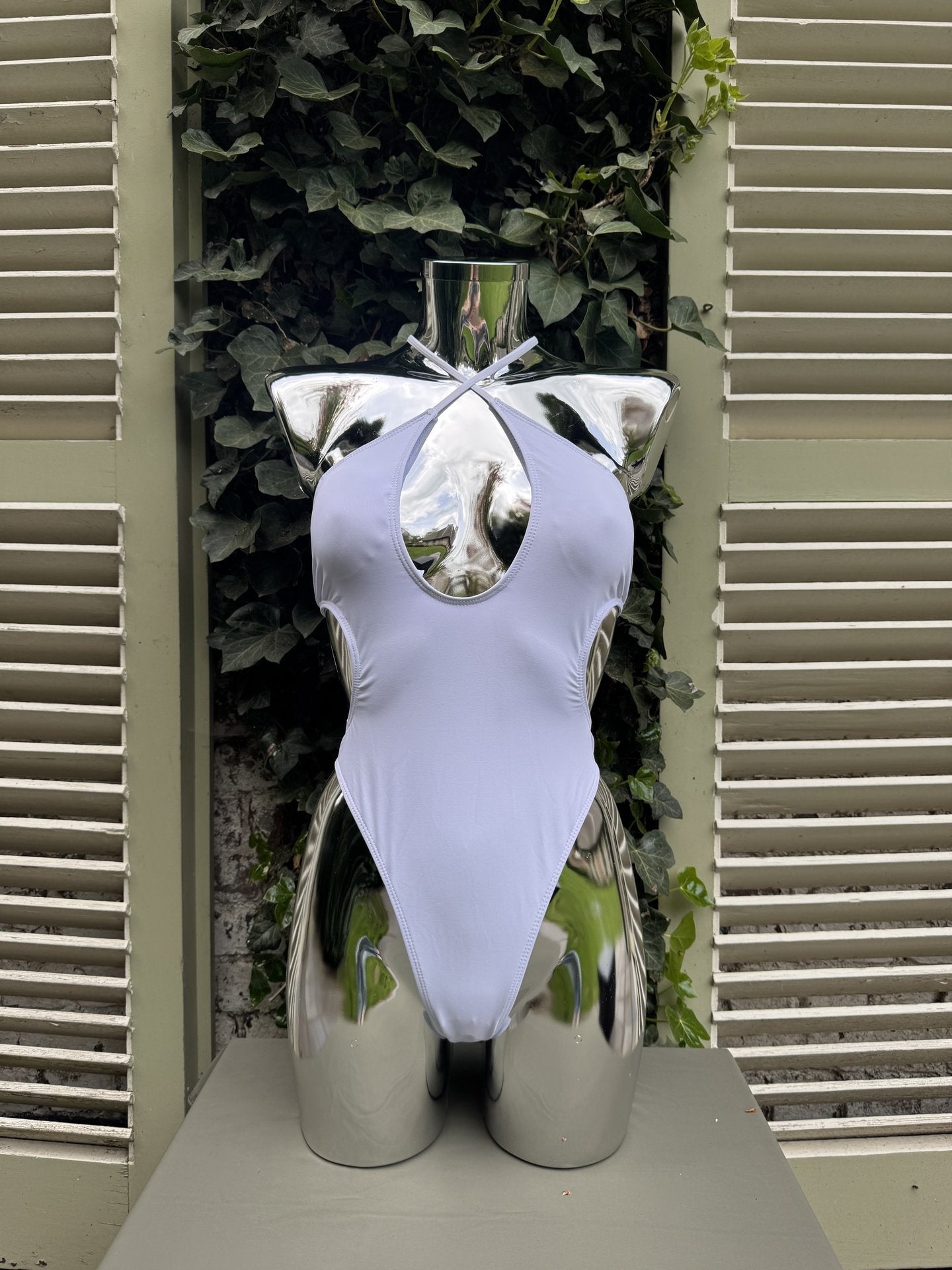 Cross-Halter Keyhole Swimsuit Lilac