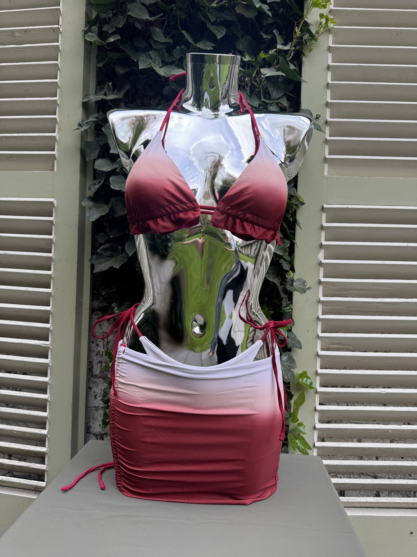 Ombre Bikini & Skirt Set Red Ombre