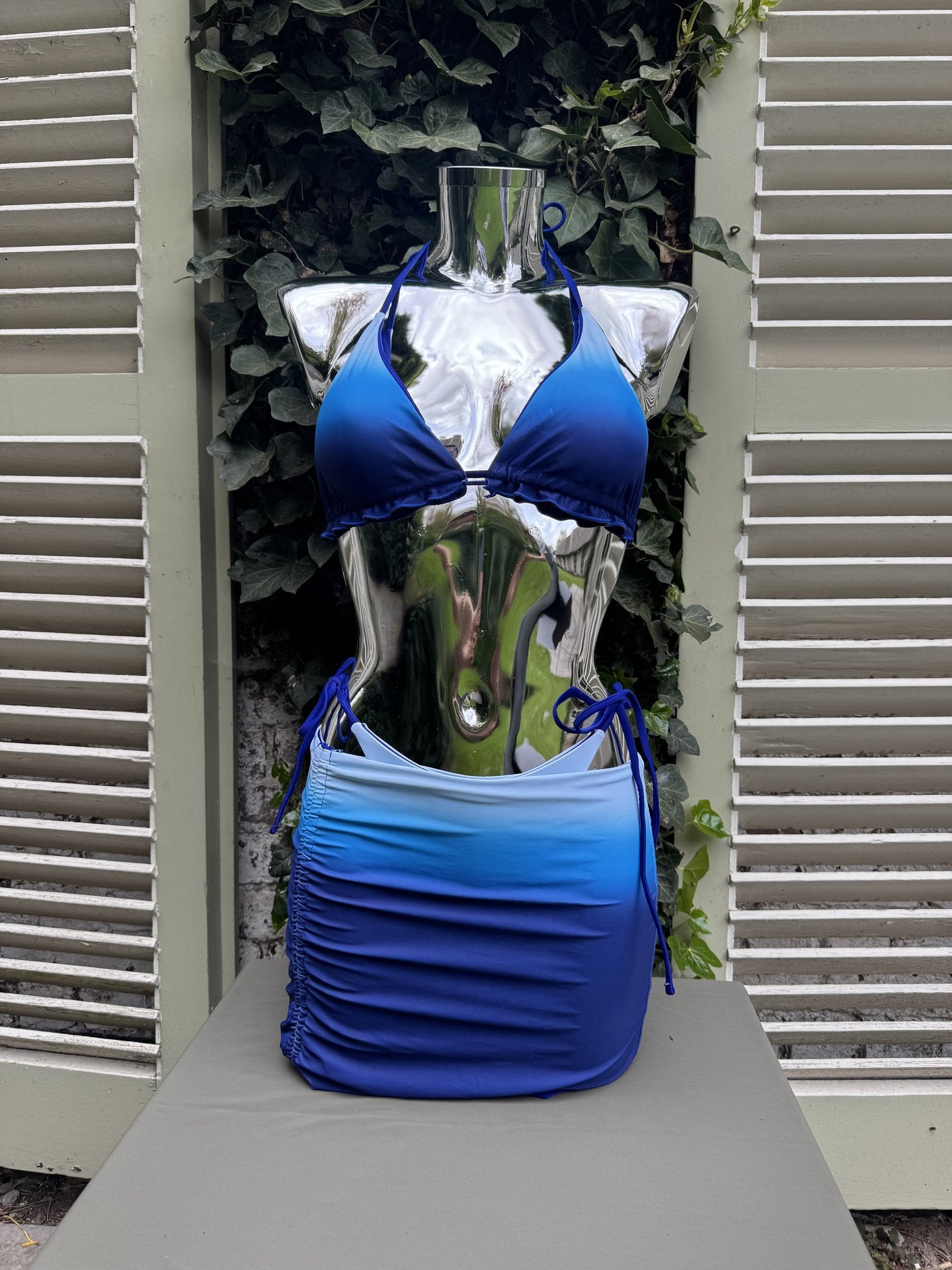 Ombre Bikini & Skirt Set Blue Ombre