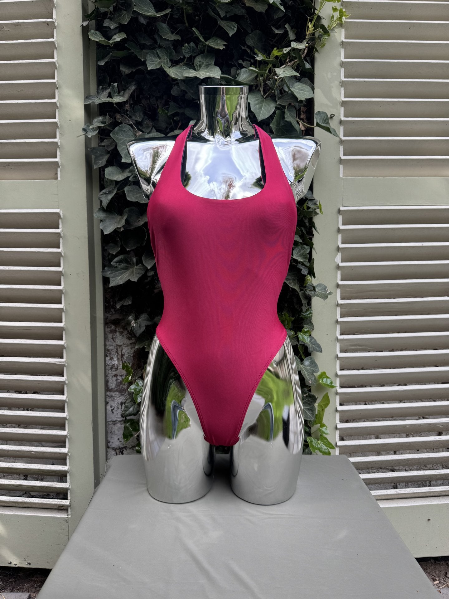 Ribbed Halter Swimsuit Burgundy
