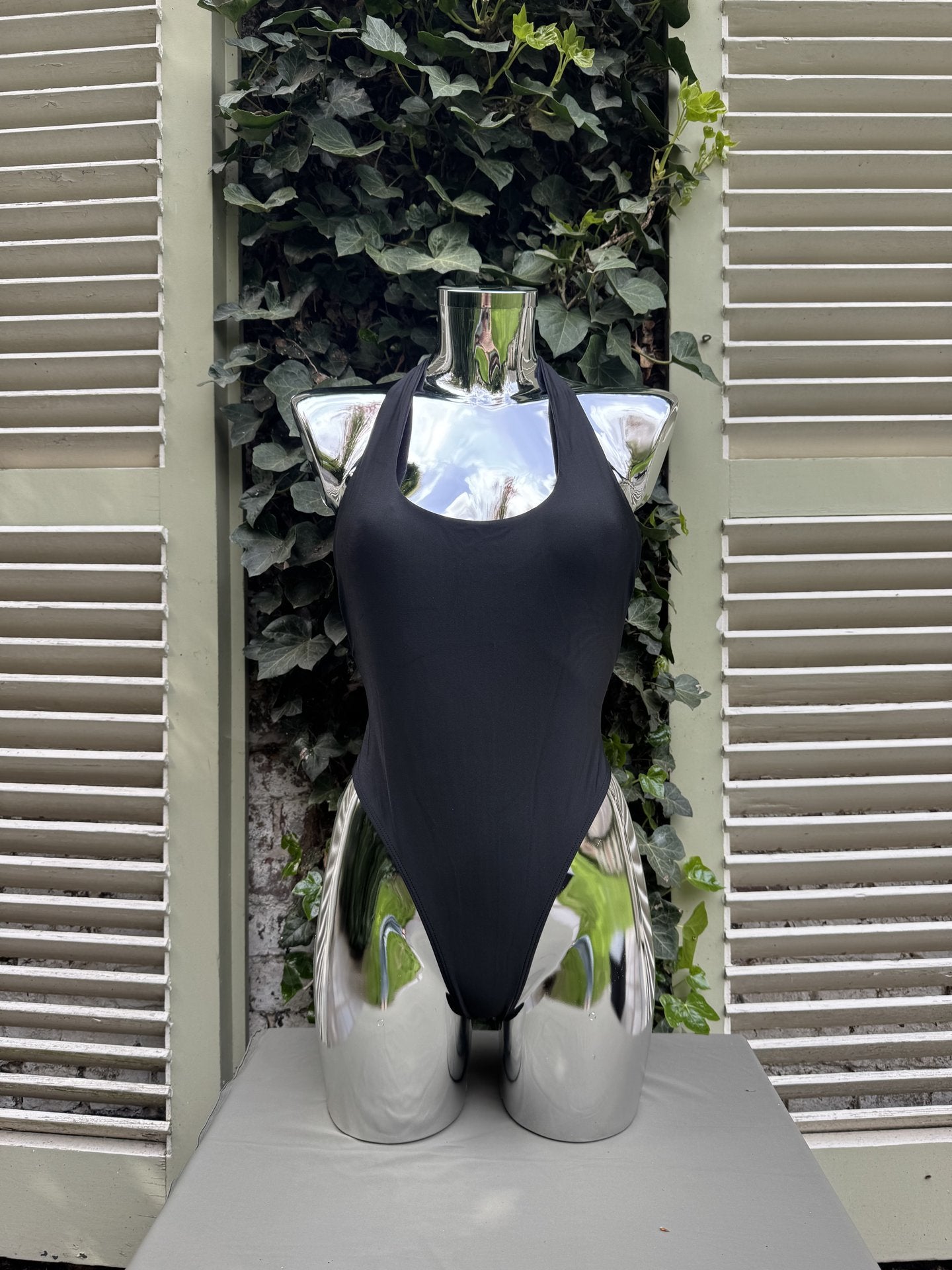 Ribbed Halter Swimsuit Black