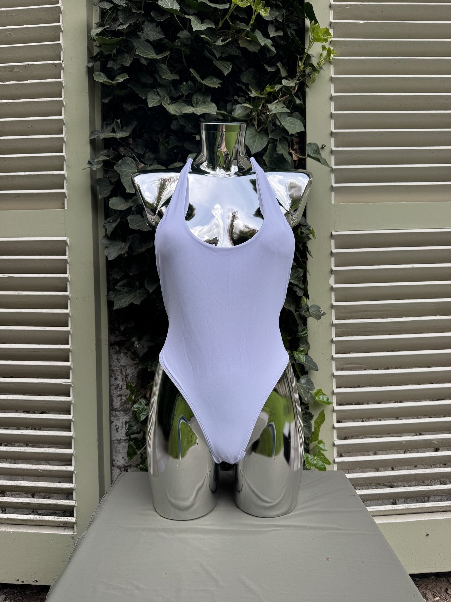 Ribbed Halter Swimsuit White