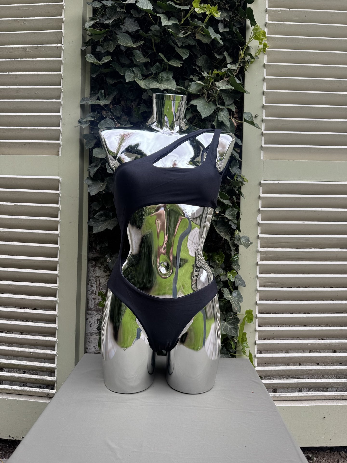 Asymmetric Cutout Swimsuit Black
