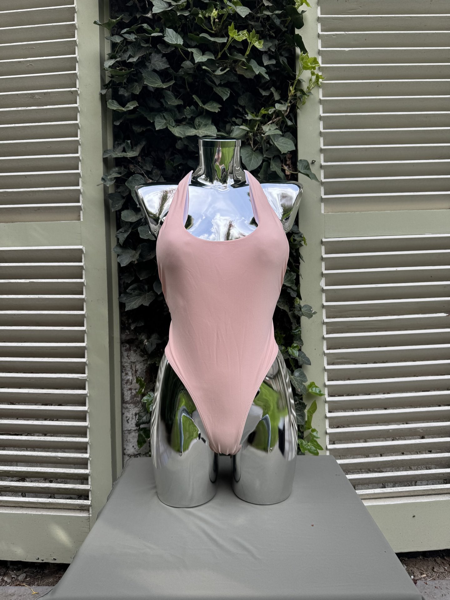 Ribbed Halter Swimsuit Pink
