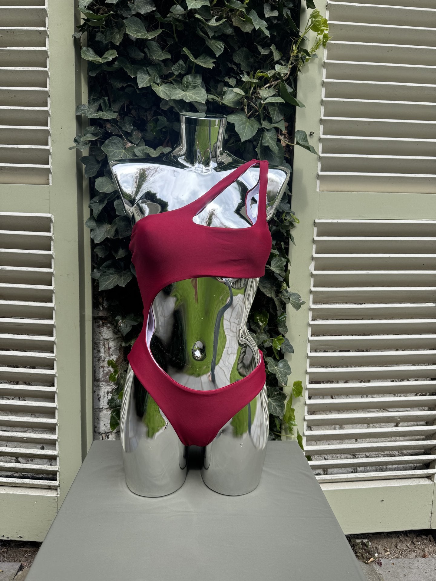 Asymmetric Cutout Swimsuit Burgundy