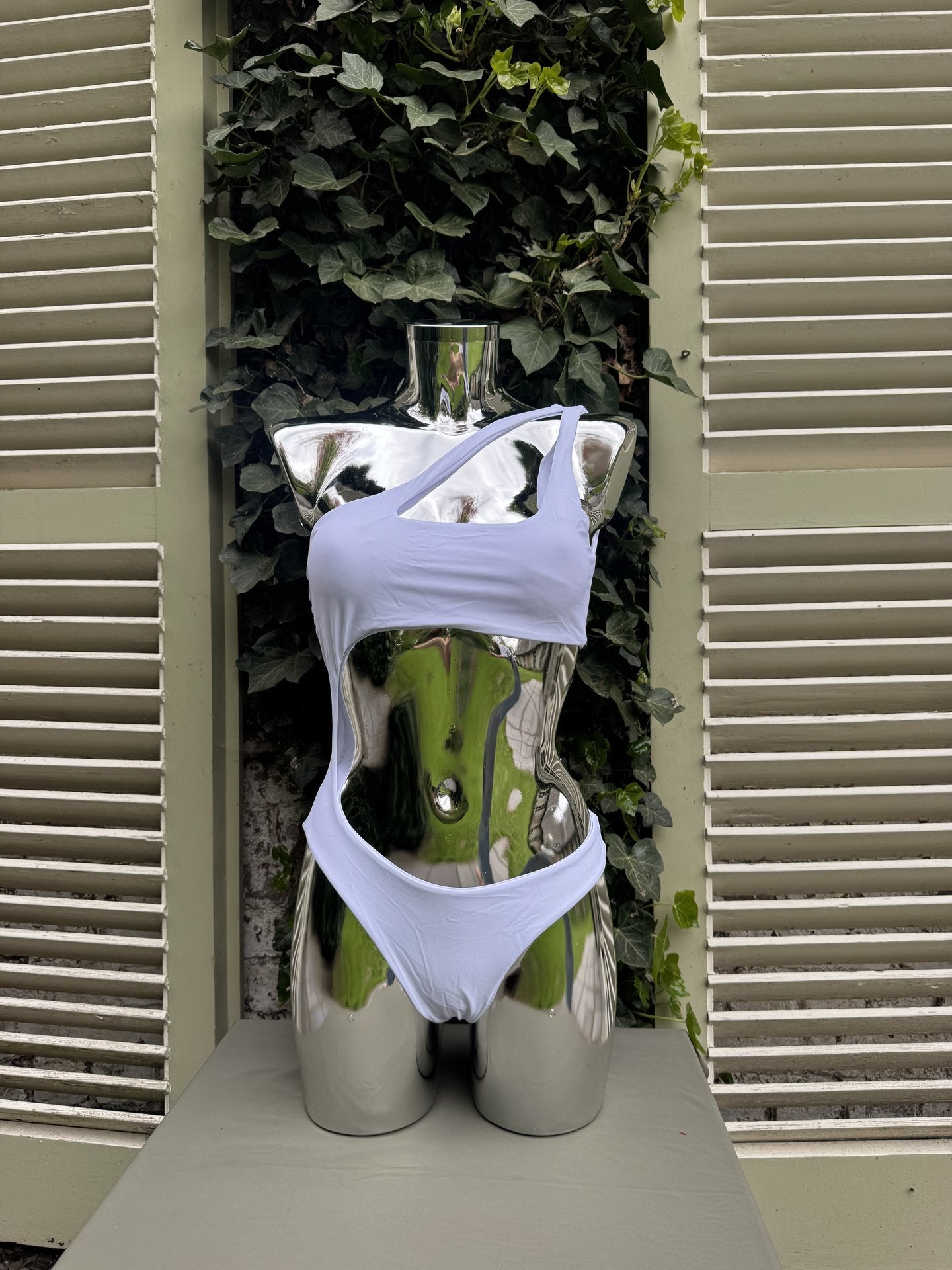 Asymmetric Cutout Swimsuit White