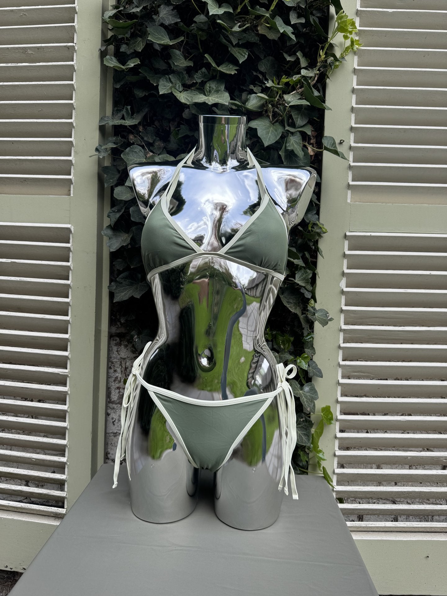 Triangle Bikini Contrast Trim Sage