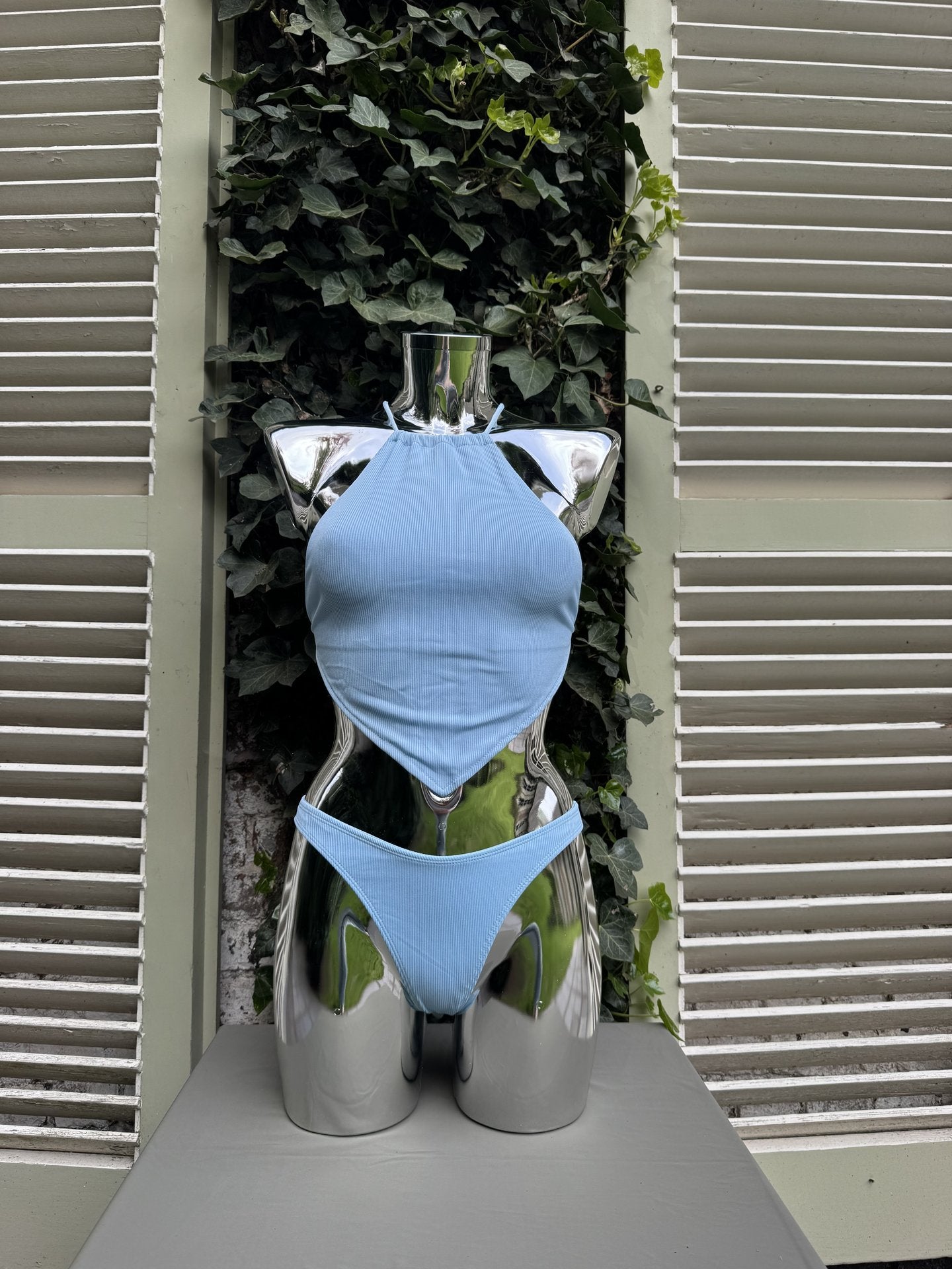 Halter Cutout Swimsuit Light Blue